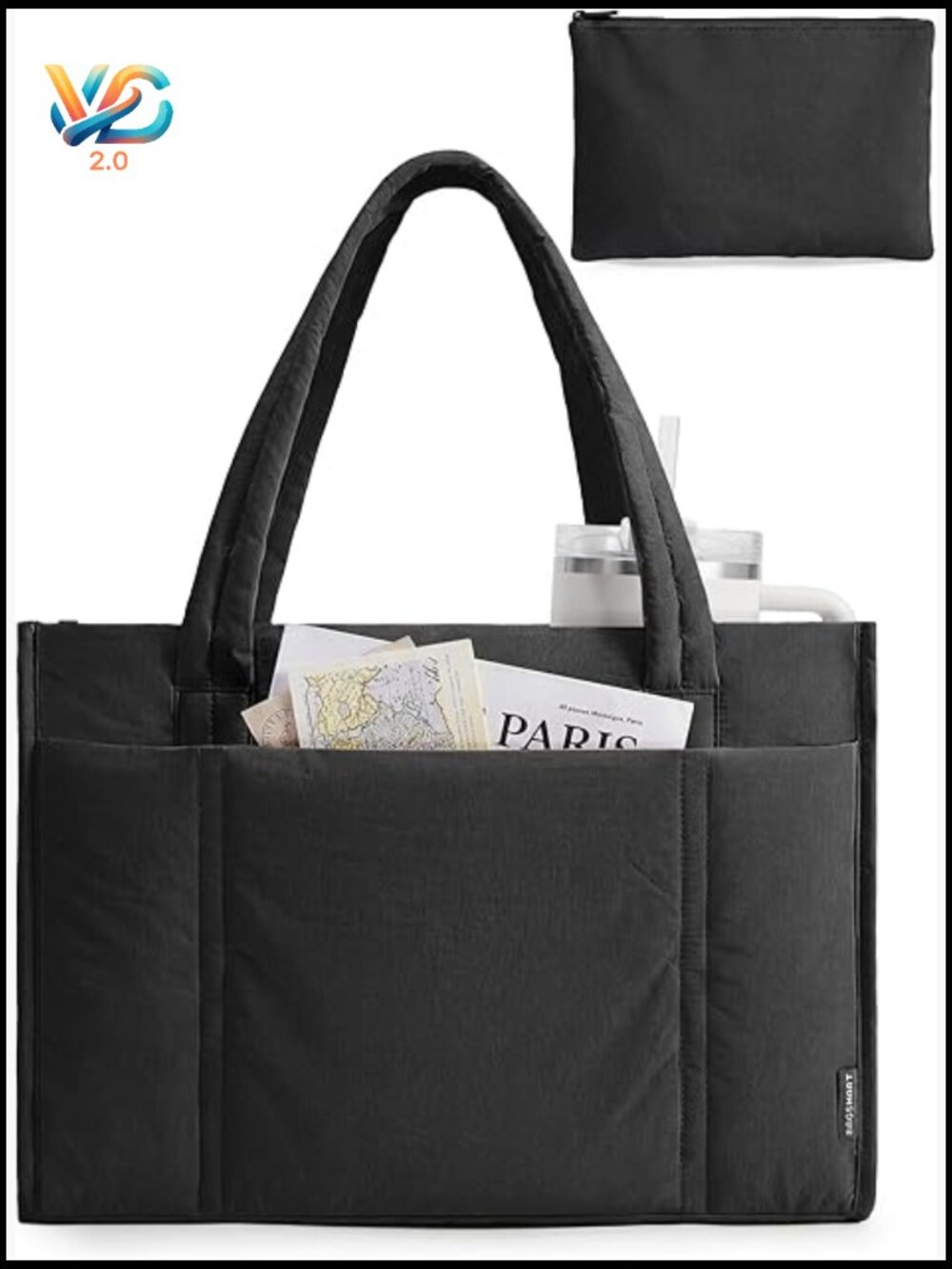 Puffer Tote Bag Set Quilted Shoulder Handbag for Women Work Travel Beach Laptop